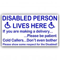 1 x Disabled Person Lives Here Sticker-External Window or Door Information Sign-Delivery/Sales-Mobility-Disability